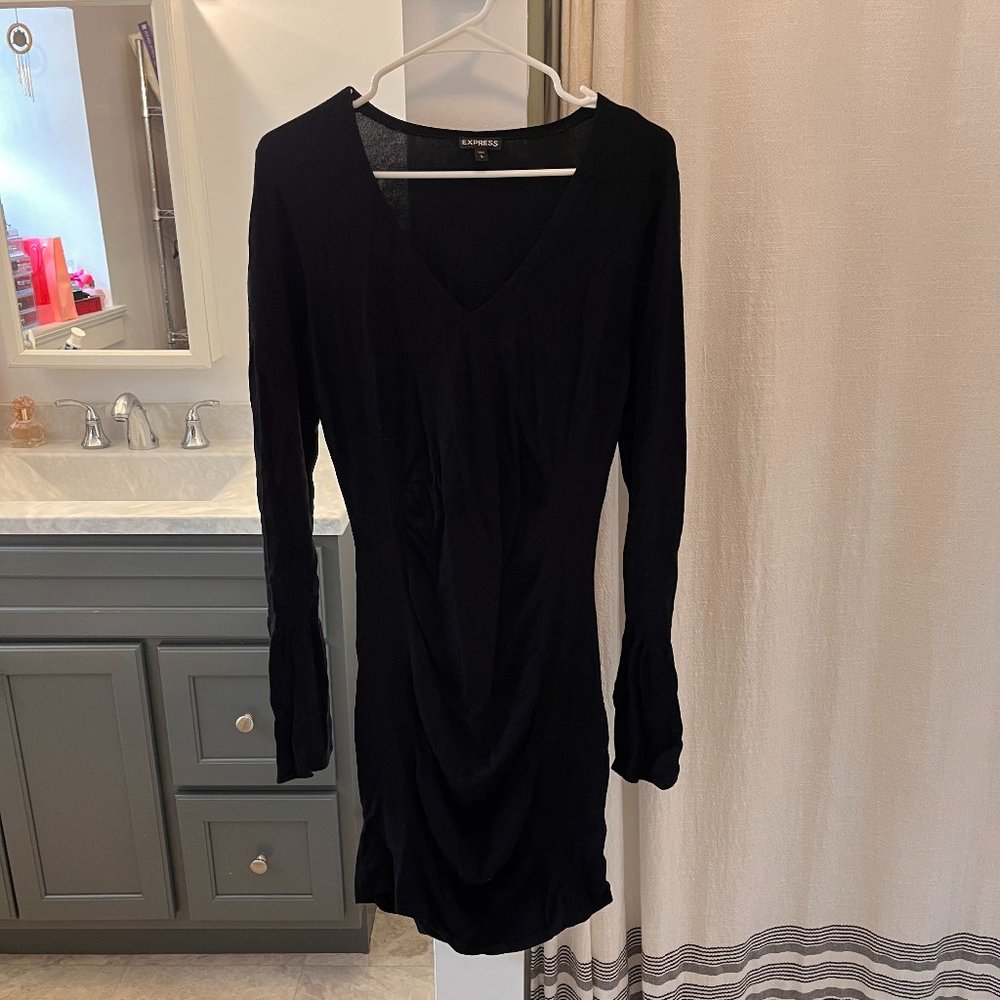 Black Bodycon Express Dress with Peplum Sleeves